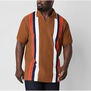 Shaquille O'Neal Men's 2XL XLG Polo Shirt Multi Striped Johnny Collar Pullover